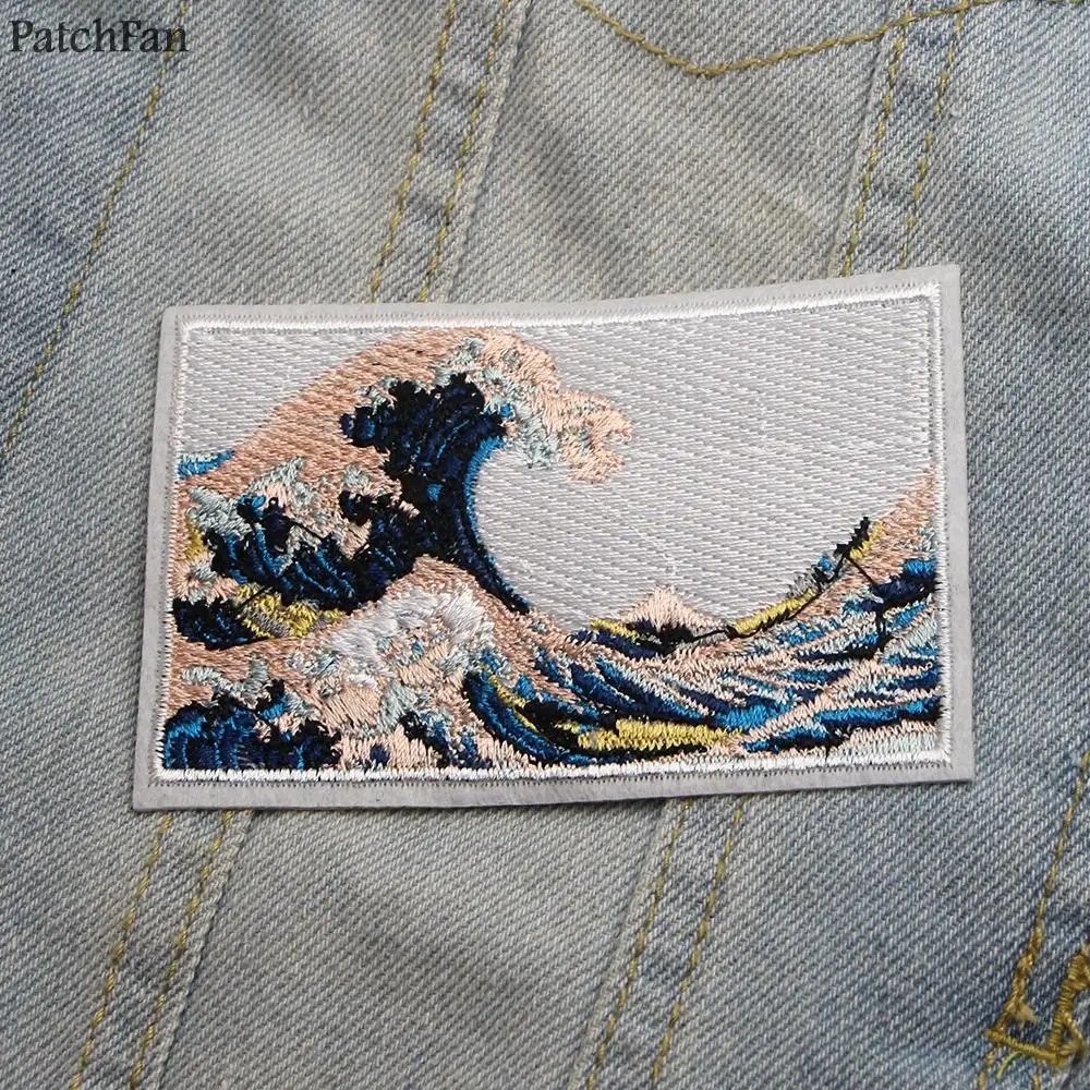 Patchfan The Great Wave off Kanagawa аппликация нашивки наклейки Швейные Джерси одежда para куртка значки железа на футболке A0865