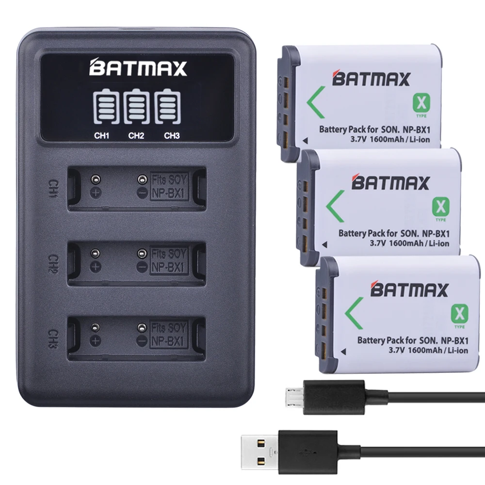 

Batmax 3x NP-BX1 NPBX1 Battery+LED 3 Port USB Charger for Sony DSC RX1 RX100 AS100V M3 M2 HX300 HX400 HX50 HX60 GWP88 AS15 WX350