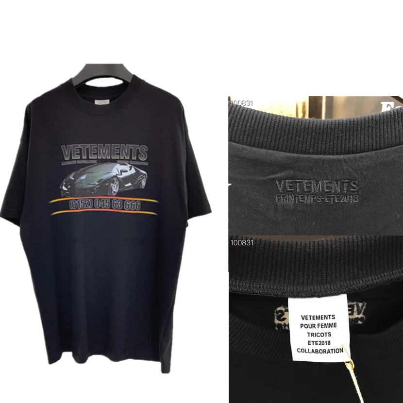

Car Vetements Women Men T-Shirts 1:1 High-quality Digital direct injection Tees embroidery Logo Black Hip H Vetements T shirt