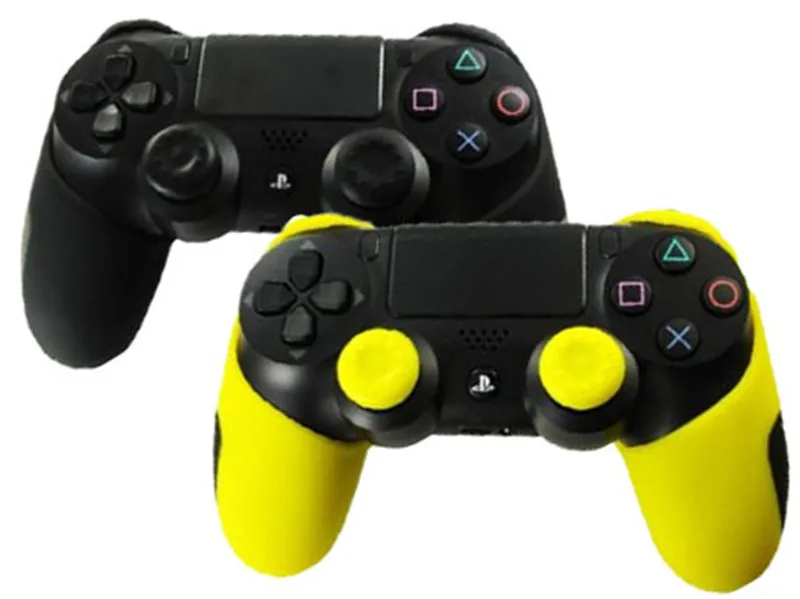 Для playstation 4 PS4 Pro Slim контроллер силиконовый резиновый чехол для Dualshock 4(чехол X 2+ ручки для большого пальца X 4 - Цвет: Black and Yellow