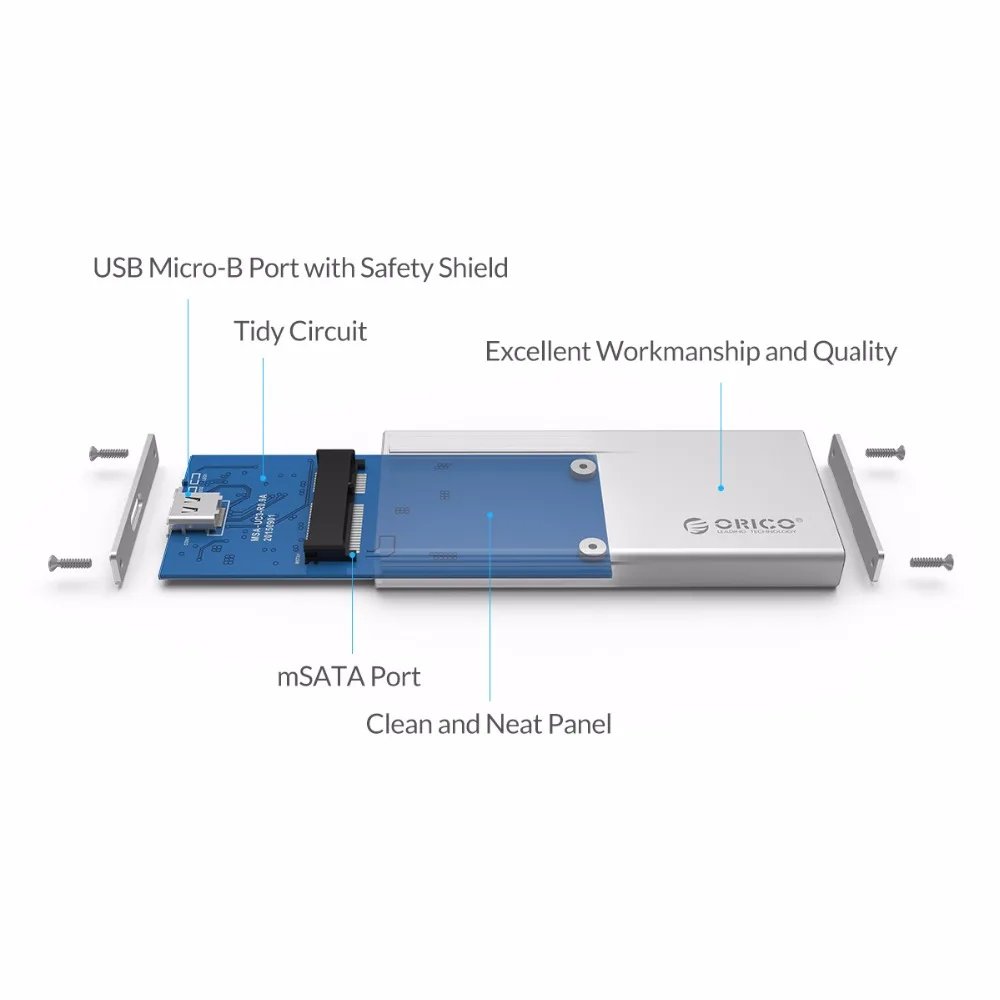 ORICO алюминиевый USB3.1 type-C mSATA SSD корпус USB3.0 mSATA SSD чехол винтовой фиксации с кабелем для передачи данных для Windows/Linux/Mac