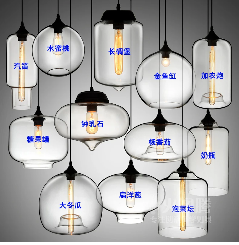  New American industrial loft vintage pendant lights clear glass style iron edison glass retro loft  - 32860489445