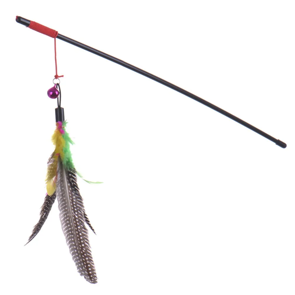 

High Quality Pet Cat Toy Teaser Multi Color Bird Feather Plush Cat Wand Cat Catcher Teaser Stick Cat Interactive Toys