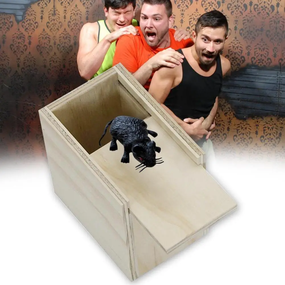 

New Funny Scare Box Simulation Mouse Hidden in Case Wooden Prank Trick Play Toy