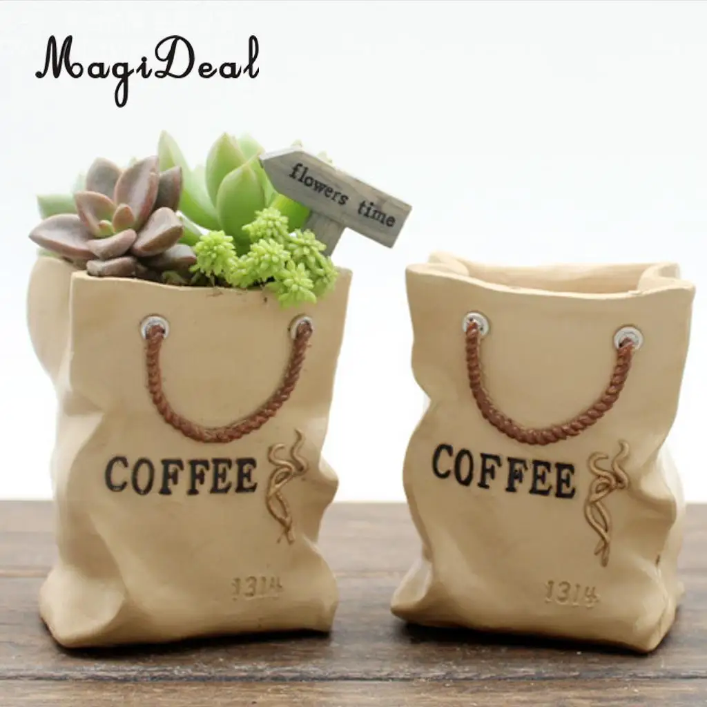 MagiDeal Anti-Corrosion Resin Shopping Bag Sedum Succulent Pot Planter Bonsai Trough Box Plant Bed for Home Balcony Garden Decor