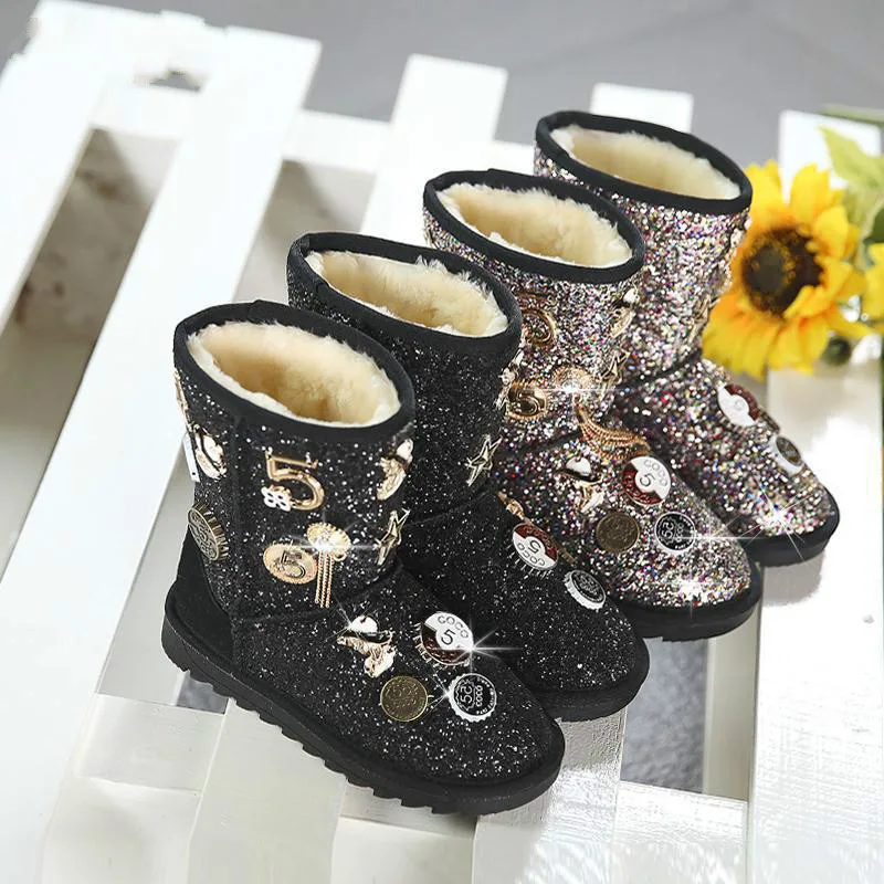 

Bling Girls Winter Boots Snow Boot for Girls Winter Shoes Dress Shoes with Fur Kids Toddler Kids Girls Shoes