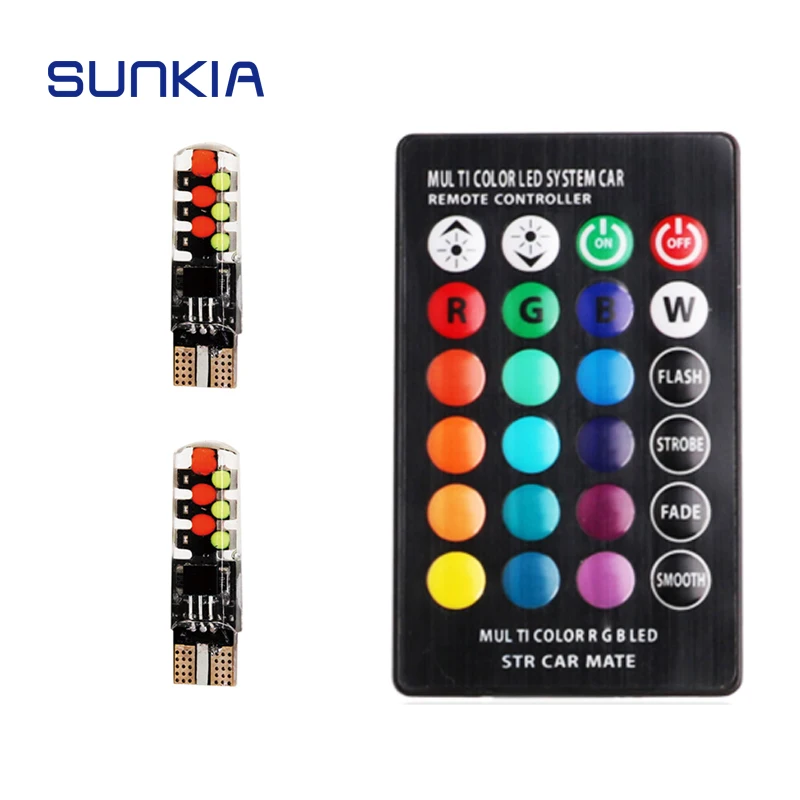 

SUNKIA 2pcs/set T10 COB RGB LED Car Lamp Suit with Remote Controller(without battery) Signal Clearance Width Parking Light