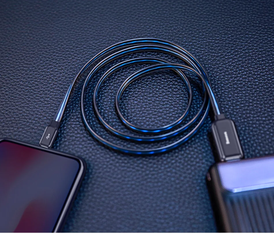 Плоский светящийся usb-кабель Baseus 2,4 A для iPhone Xs Max 8 Plus 1 м, светодиодный usb-кабель для быстрой зарядки и синхронизации данных для iPhone SE 7