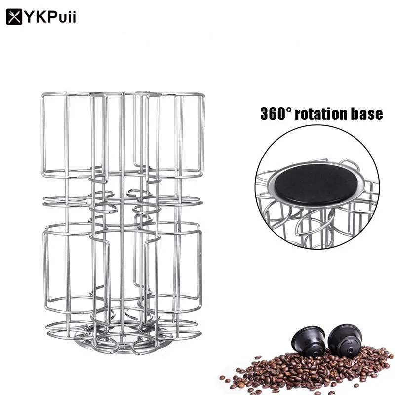 8 Holes Rotating Base Metal Chrome Tower Stand Coffee Capsule Pods Holder Revolving Display Storage Rack
