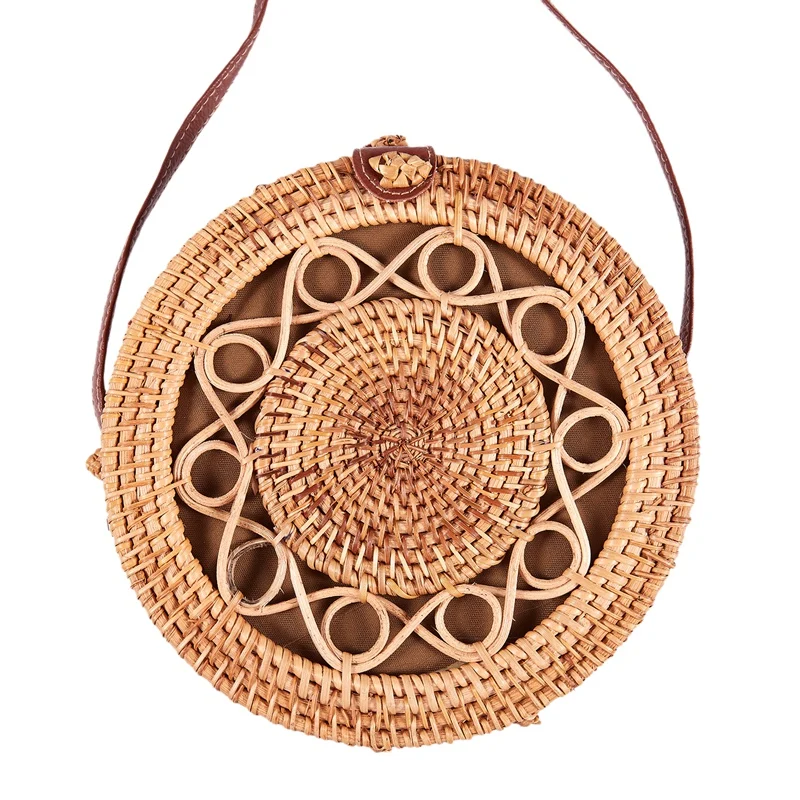 

Woven Rattan Bag Round Straw Shoulder Bag Small Beach Handbags Women Summer Hollow Handmade Messenger Crossbody Bags