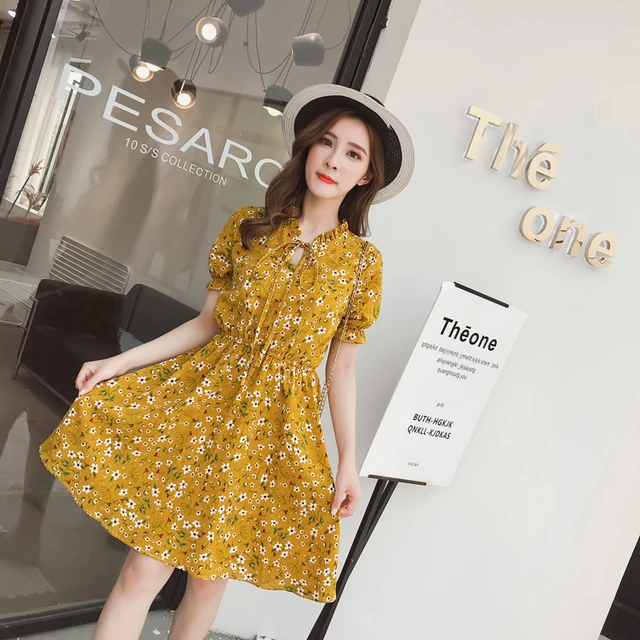 14colors Beautiful 2018 New Summer Fashion Women Chiffon Dress A-line Floral Print Short Sleeve V-neck Formal Retro Slim Dresses 1
