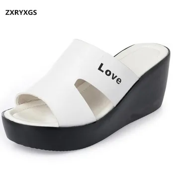 

ZXRYXGS Brand Sandals Real Leather Shoes 2019 New Summer Women's Sandals Increased Thin High-heels Wedges Sandals Women slipperl