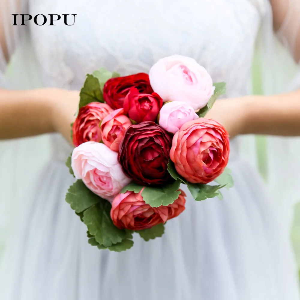 10pcs Rose Camellia Silk Flower Artificial Flowers Hands Holding Bridal