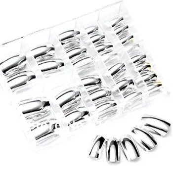 

100PCS NAIL ART Product CHROME FRENCH SILVER FULL FALSE NAIL tips-Free Shipping