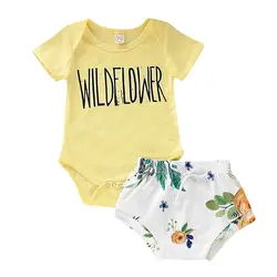 Детская одежда Летние Симпатичные Свежий новорожденных для маленьких девочек Мальчик Письмо О-образным вырезом короткий комбинезон топы