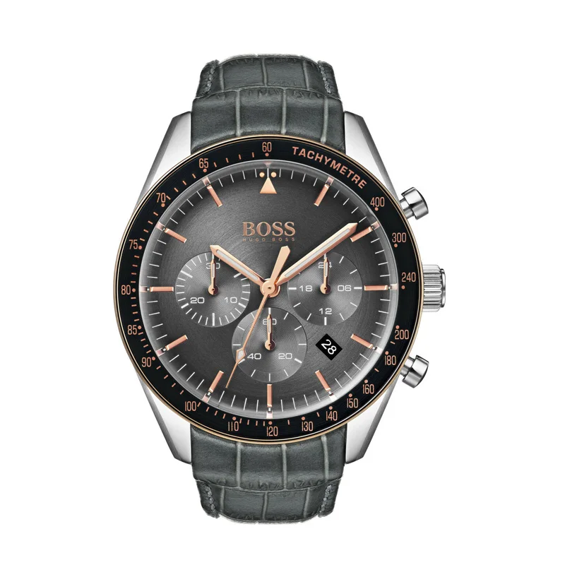 

BOSS Trophy Men Chronograph Watch Luxury Quartz Wristwatch Mens Business Watch with Leather Grey - 1513628