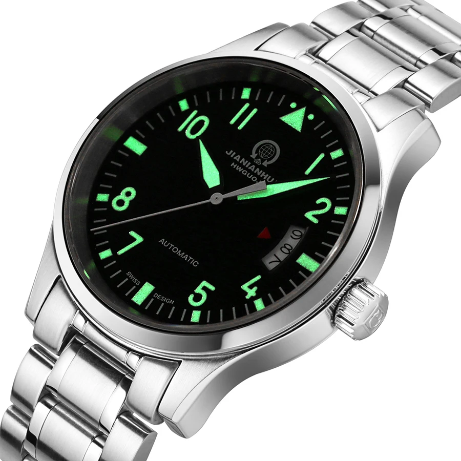 كرنفال الفاخرة التلقائي ووتش الرجال تقويم HD مضيئة ساعات آلية الياقوت 100 m للماء أزياء عارضة الذكور ساعة