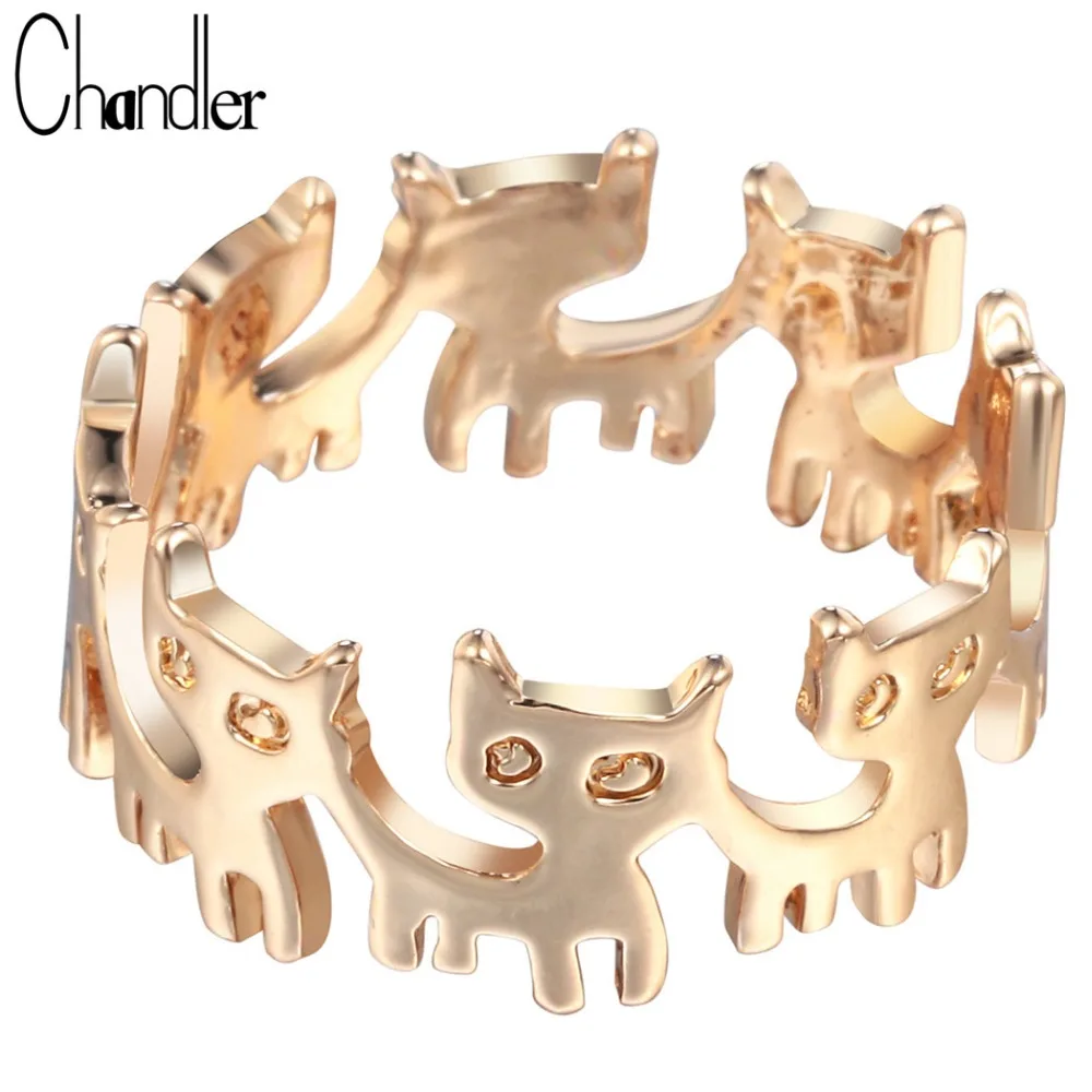 

Chandler Brand Silver Gold Plating Cute Cat Meow Stack Ring Animal Adjustable Love Bijoux Simple Pinkie Bague For Women Gifts