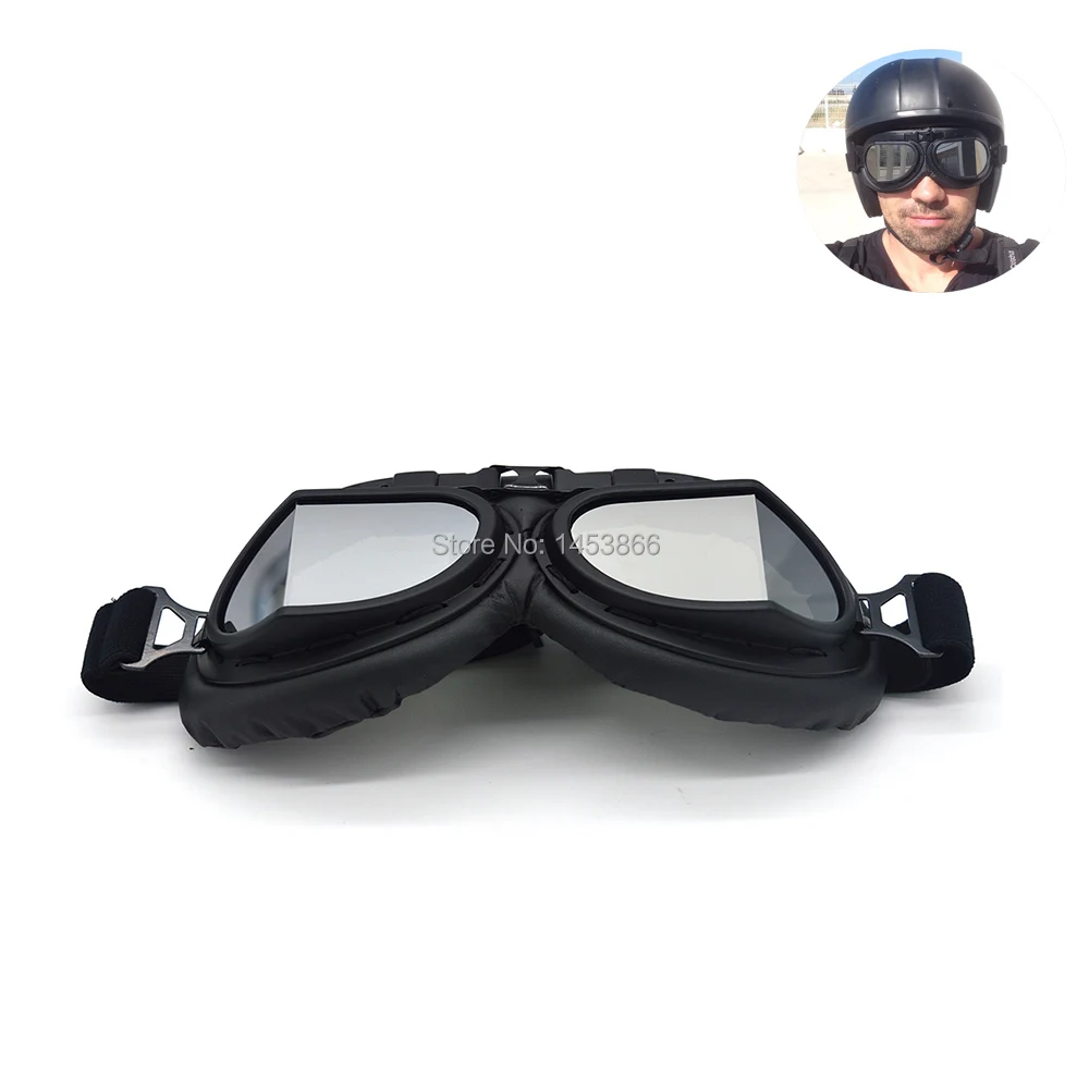 Helmet Goggles With Silver Lens Motorcycle Goggle Vintage Pilot Biker