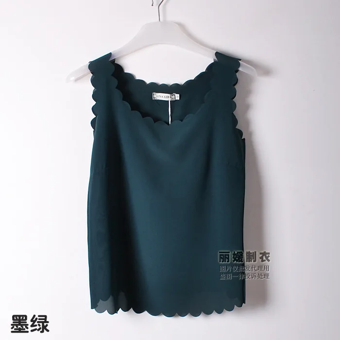 Женская футболка, модная, размера плюс, без рукавов, шифоновая, волнистая, свободная, на бретельках, джемпер, кружевная футболка, Vestidos HJY1001 - Цвет: dark green