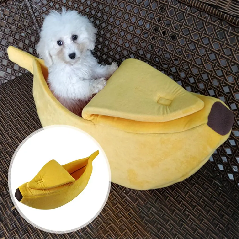 Best 2018 New Creative Dog Beds Shaped Banana Pet Sofa Bed For Pet Cat Puppy Cushions Mats Pet House Cat Litter Kennel House