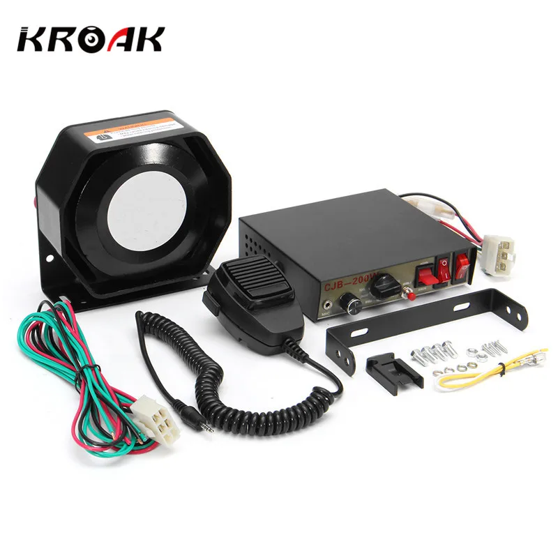 

KROAK 200W 9 Sound Loud Car Warning Alarm P olice Fire Siren Horn PA Speaker MIC System