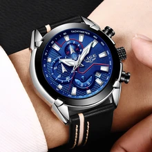 LIGE Brand Men Leather Strap Military Watches Men's Chronograph Waterproof Sport Date Quartz Wristwatch Gifts relogio masculino