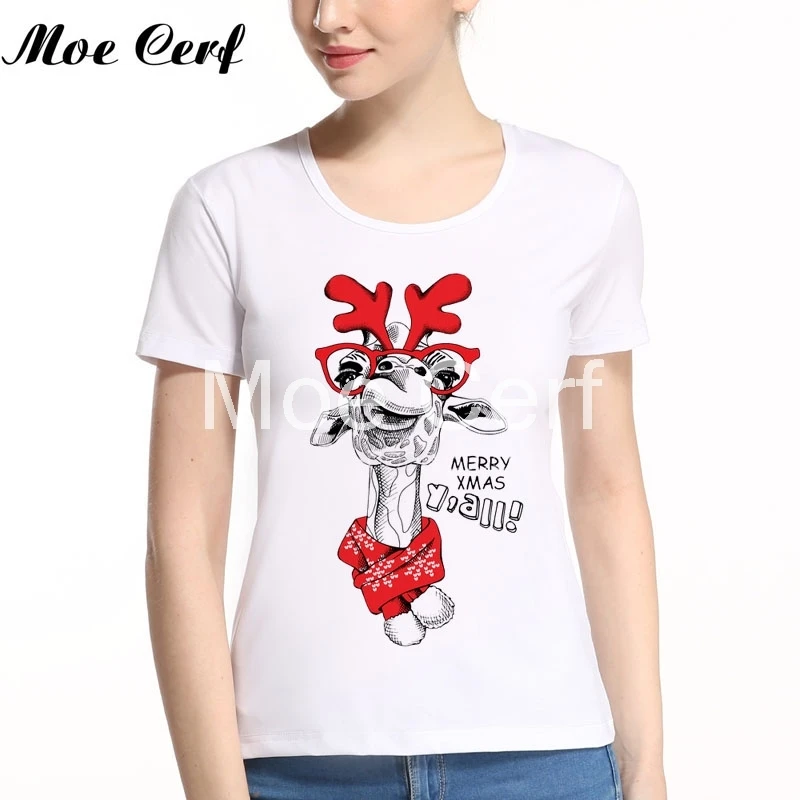 New Arrival Christmas Deer Design Lady T-shirt Merry Christmas Short Sleeve Tops Printed T-Shirt Female Casual Tees Tops L16-8