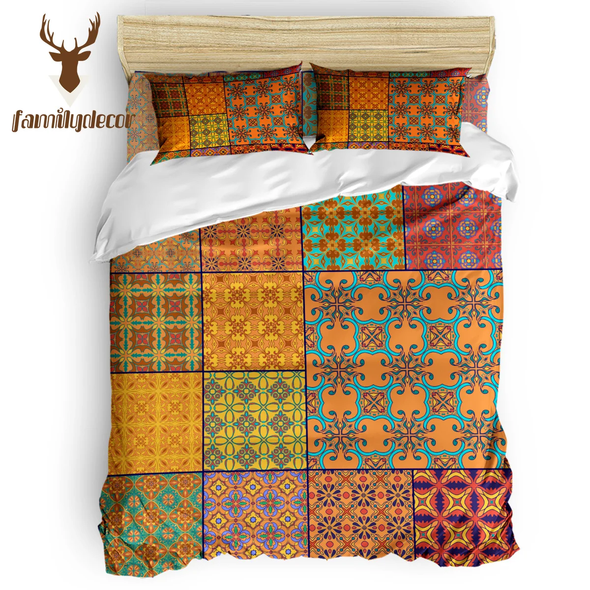 

FamilyDecor Retro Ethnic Square Pattern Bedding Set Luxury Comforter Bedding Sets 3D King Size Red Blue Cotton DHL Free Shipping