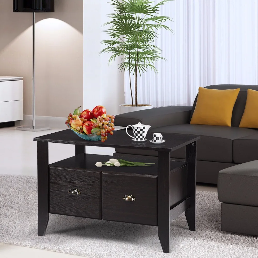 Giantex متعددة وظيفة الجانبي حافظة ملفات القهوة الجدول حامل تلفاز الرجعية في Furni W/2 درج المنزل الأثاث HW60298