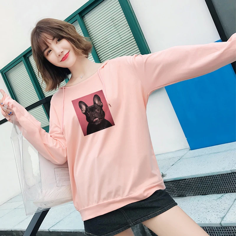 Hot Sale 2018 Autumn Casual Women Hoodies Sweatshirts K-pop Solid Hoodie Print Animal Pullover Kawaii Black White Pink Hoodie Hoodies