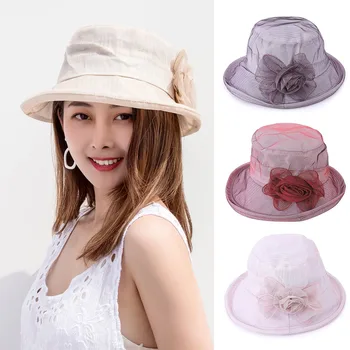 

Summer Women Flower Top Hat Sun Protective Foldable Mesh Breathable Sunshade Cap Chapeau Femme Ete