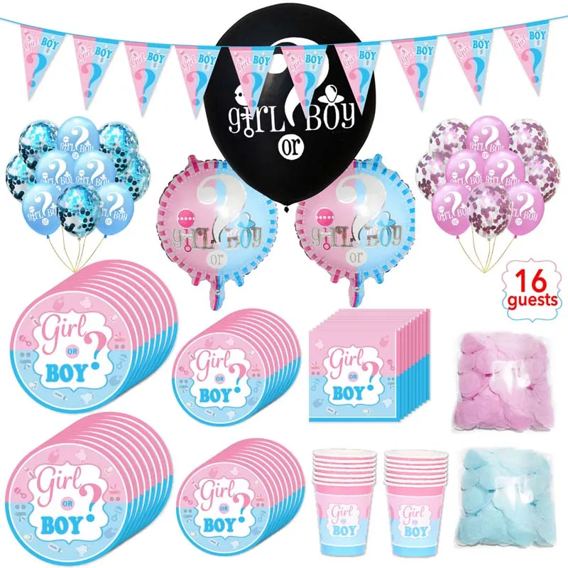 

Gender Reveal Disposable Tableware Set Boy or Girl Pink Blue Party Paper Cup Plate Baby Shower Tableware Supplies For 16 Guests