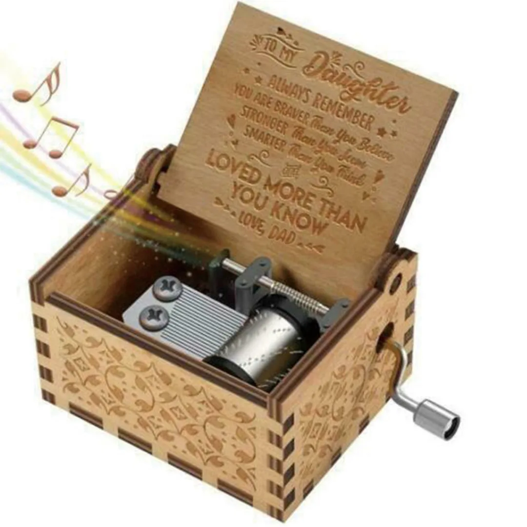 

1pc Dad To Daughter "You Are Loved More Than You Know" Wooden Classical Music Box Hand Crank Music Box