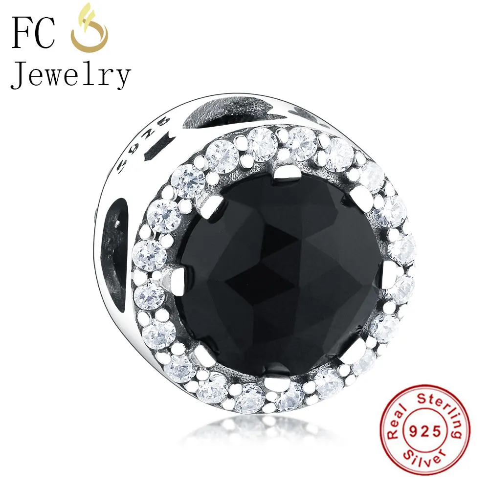 

FC Jewelry Fit Original Pandora Charm Bracelet 925 Silver Black Zirconia Stone Cat Eye Reflexions Faceted Beads Making Berloque