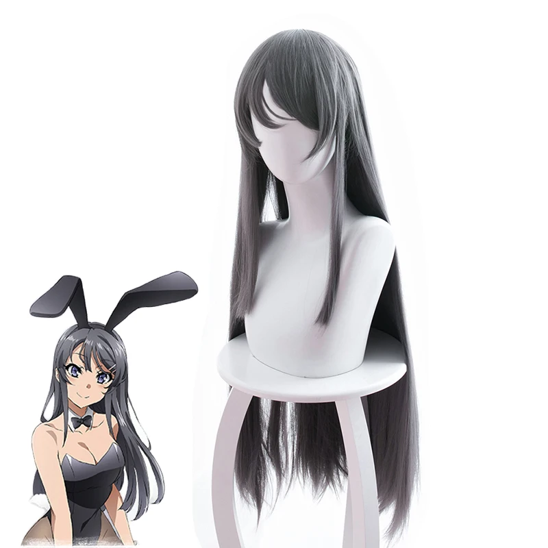 Sakurajima Mai Grey Long Wig Cosplay Costume Seishun Buta Yarou wa Bunny Girl Senpai no Yume wo Minai Heat Resistant Hair