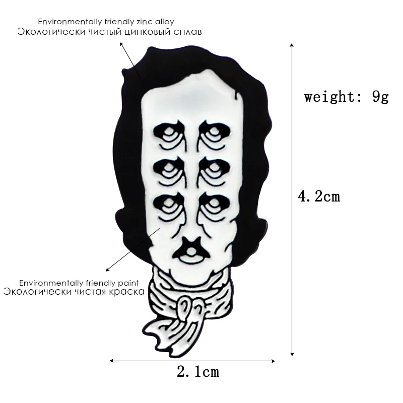 Allen Poe брошь креативный мультиглазый старый Эдгар Аллан Poe Эмаль Булавка шарф джинсовая рубашка креативный значок для любителей словесной живописи панк подарки