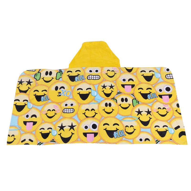 Face Emoji Printed Pattern Hooded Towel Microfibre Beach Wear Bath