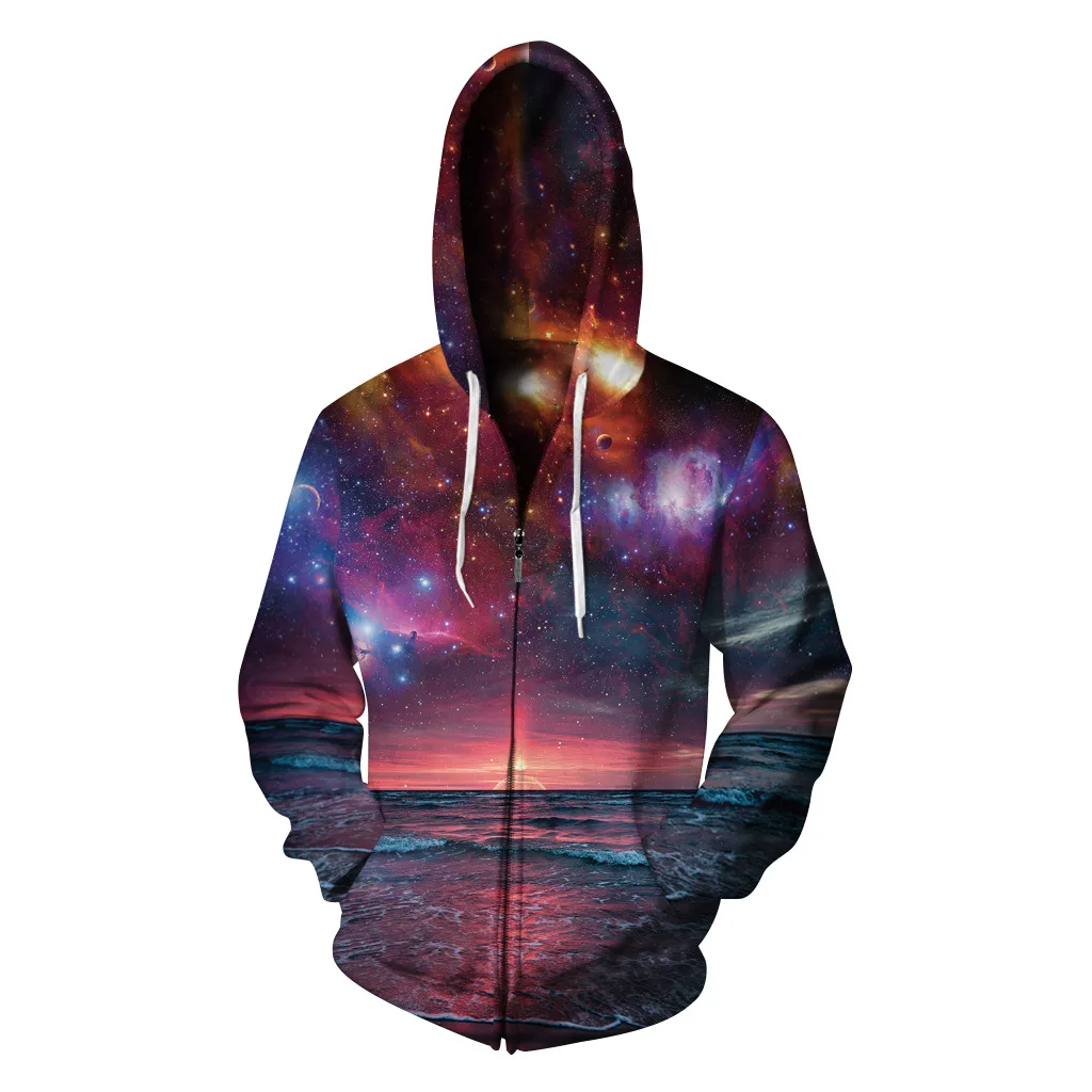 Autumn New Fashion Space Galaxy Seaside Sun Rising 3D Print Sweatshirt Men/women Zipper Hoodies S-3XL