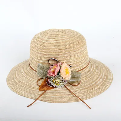 Litthing Складная лента круглый плоский верх цветок Соломенная пляжная шляпа летние шляпы для женщин соломенная шляпа Gorras