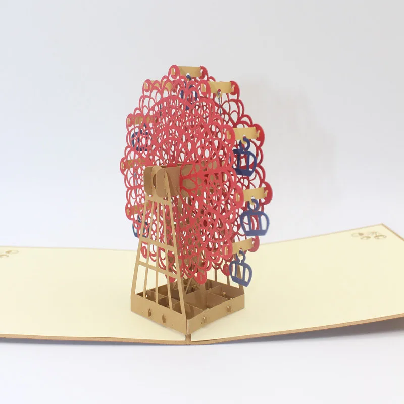  3D Laser Cut Handmade Retro Ferris Wheel Festival Blessing Paper Invitation Greeting Cards PostCard - 32792397054