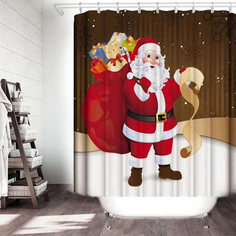 1PC Santa Claus Christmas Shower Curtain Polyester Xmas Curtain