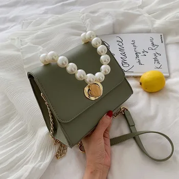 

Women's Bag Fashion Hasp Pearl Pure-Colour Chains Shoulder Casual torebka damska sac a main femme de marque soldes woman bag
