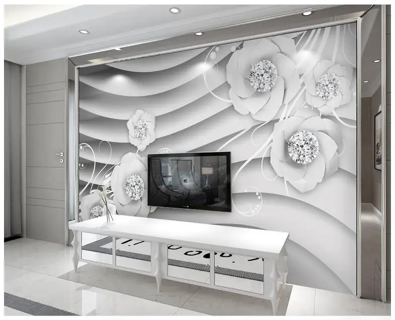 

Custom 3d wallpaper for walls 3 d wall murals wallpaper 3D Stereo Diamond Jewelry Flower TV Wall Background room wallpaper decor