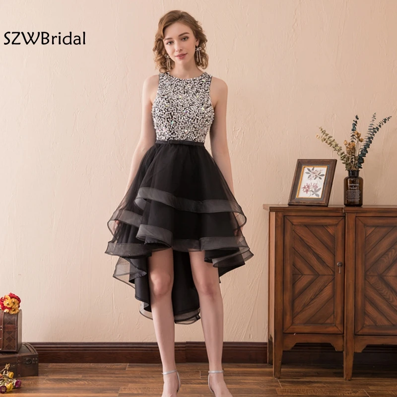 

New Arrival Black christmas dress 2019 Full hand beading Tea length Short evening dress Backless abendkleider prom dresses