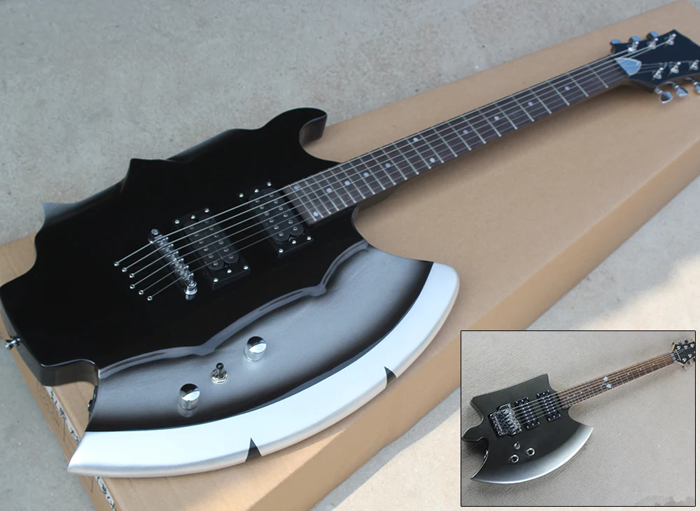 Factory direct sale Axe shape electric guitar with tremolo/Strigs thru