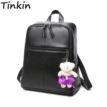 

Tinkin Little Bear Daypack Girls Daily Simple Schoolbag for Teenagers PU Leather Women Backpack Vintage Mochila Casual Rucksack