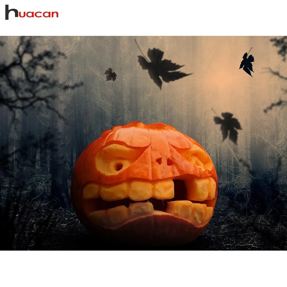 

HUACAN Diamond Painting Full Square Pumpkin Diamond Mosaic Halloween Picture Of Rhinestone Needlework Home Decoration