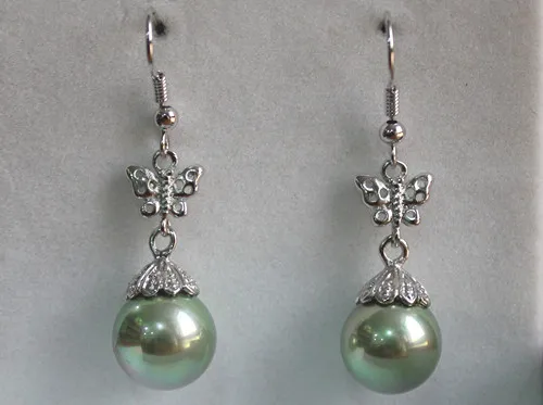 

hot sell new - Shipping Fashion Silver Filled Butterfly With 12mm grey shell Pearl Earrings ER00073