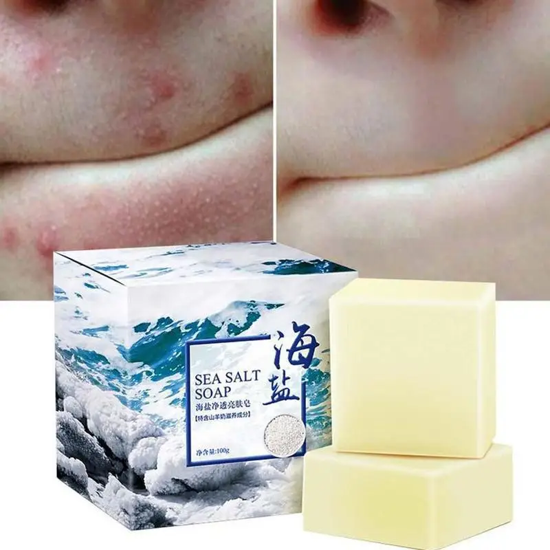 

1PCS Sea Salt Soap Cleaner Removal Pimple Pores Acne Treatment Moisturizing Face Bath Soap